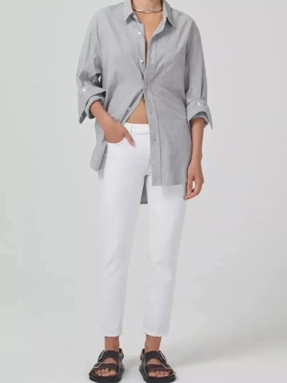 New Citizens Of Humanity Ella Mid Rise Slim Crop Jeans "Soft Stretch" White 24 - Picture 1 of 9